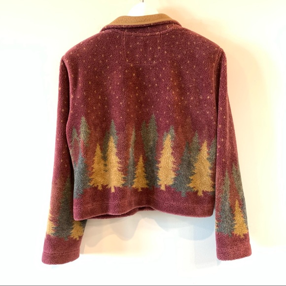 Vintage Country Clothing Co Fleece Jacket Shearling XL Trees Mauve Suede Collar - Picture 8 of 8